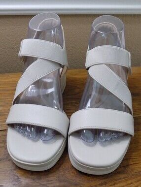 Hush Puppies Women's Cream Wedge Sandals with Strappy Cross Bands